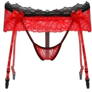 Men's Sissy Panties G String Garter Gay Valentine Red